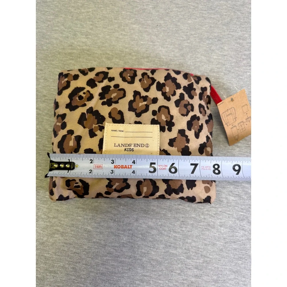 Lands End Kids Leopard Print Packable Cinch Sack Drawstring Backpack Pink